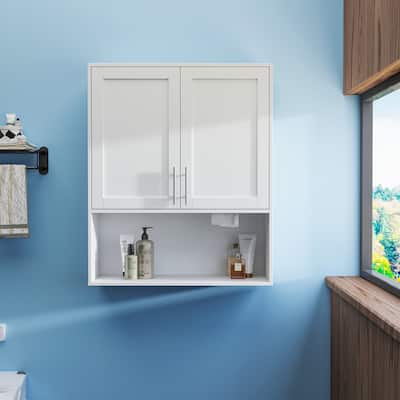 Bathroom Mirror Cabinet-Two Door Wall Cabinet Bathroom Vanity Mirror Cabinet with Facial Tissues Slot and Storage Area