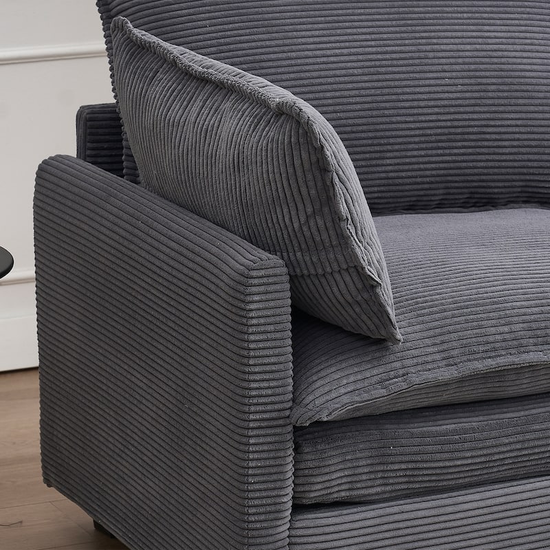 Comfy Corduroy Upholstered Deep Seat Couch L-shaped Sectional Sofa with Ottoman Chaise Lounge and 2 Lumbar Pillows