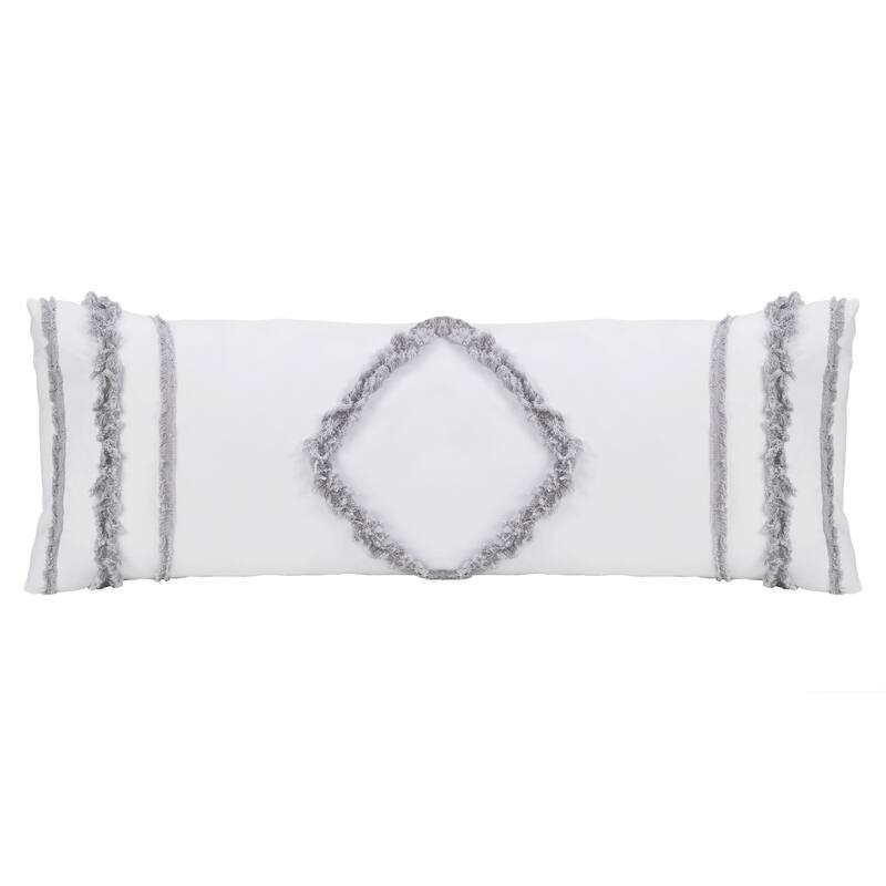Sweet Jojo Designs Bohemian Boho Chic Body Pillow Case (Pillow Not Included) Grey White Farmhouse Shabby Macrame Trim Minimalist