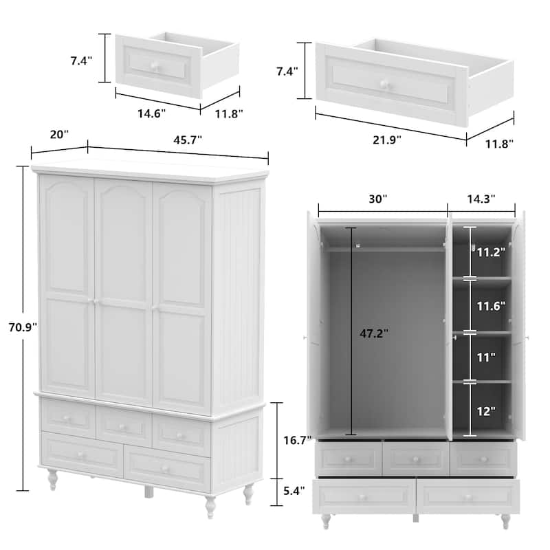 Lacquered Wardrobe Armoires Wooden Closet Storage Cabinet With Mirror
