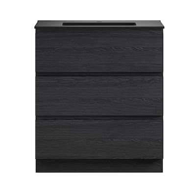 Liberte 30" Freestanding Bathroom Vanity In Black Oak With Black Sink Top - 30