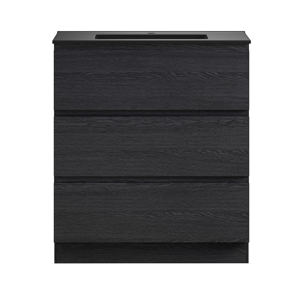 Liberte 30" Freestanding Bathroom Vanity In Black Oak With Black Sink Top - 30