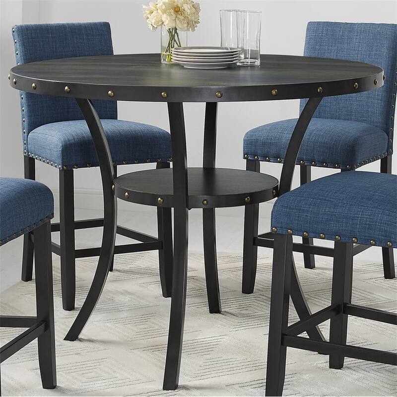Espresso Wood Counter Height Nailhead Round Dining Table