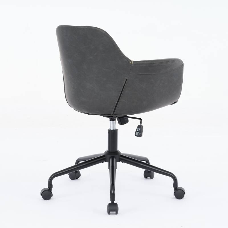 Roomfitters Mid-Century Modern Office Chair, Adjustable Swivel PU Leather Desk Chair with Arms and Reclining Base, Black