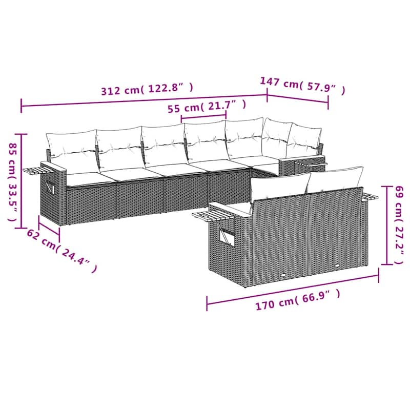vidaXL Patio Sofa Set with Cushions Outdoor Conversation Furniture Poly Rattan
