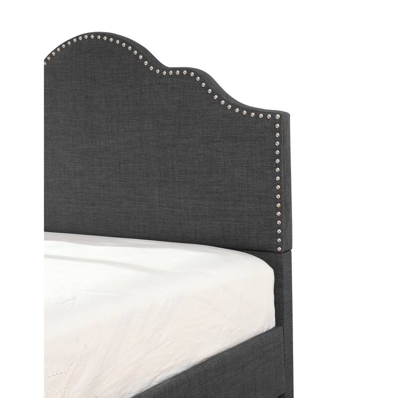 Transitional Gray Queen Size Upholstered Bed Frame in Charcoal with Elegant Design