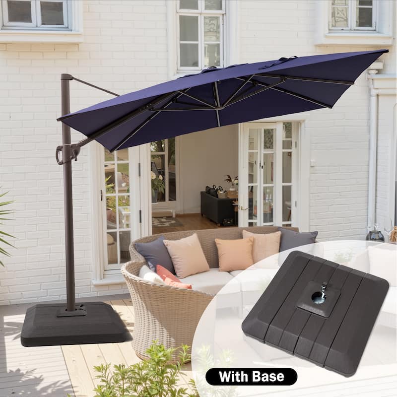 Outdoor 11 x 9 FT Patio Cantilever-Offset Umbrella with 4-Piece Fillable Weighted Base - Navy Blue