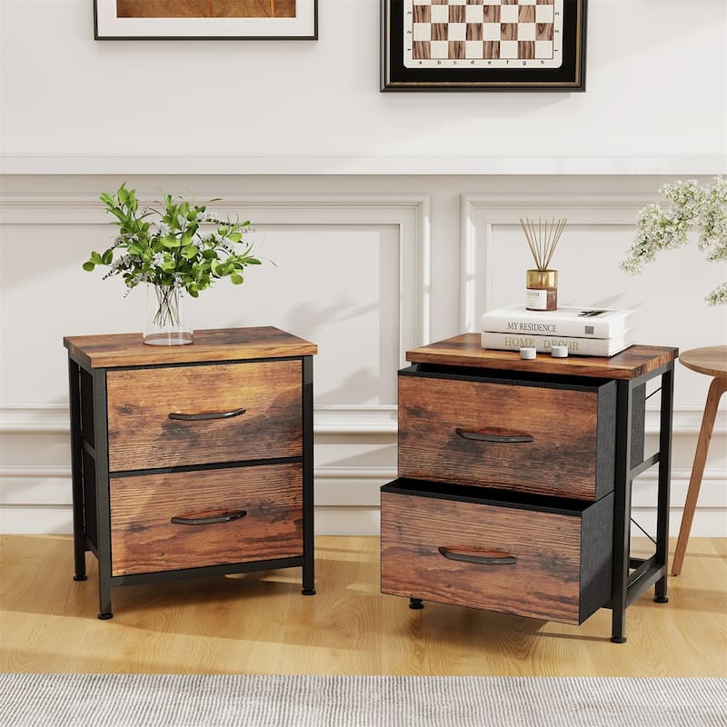 Nightstand Set of 2, Side Table with 2 Fabric Drawers, End Table, Bedside Table , Night Stand for Bedroom - Brown