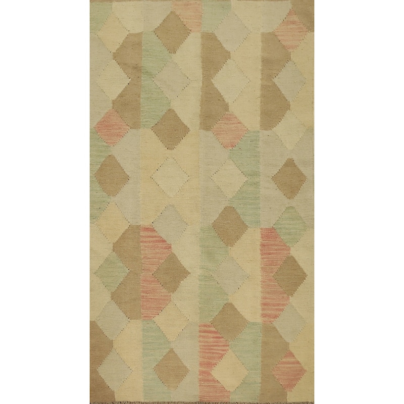 Hand Woven Oriental 100% Wool Carpet Southwestern Modern Multi-Colored Kilim Area Rug - 5' 1'' X 3' 0''