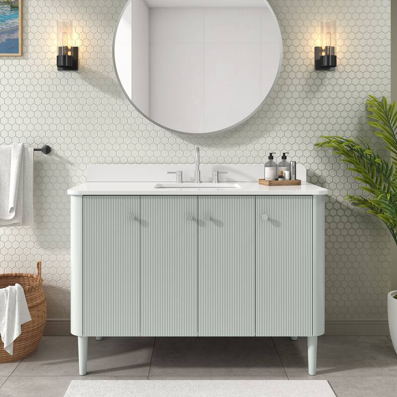 Haley Bathroom Vanity in Soft Sage with White Engineered Stone Top - 49"W x 22"D x 35"H