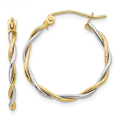 Curata 14k Two Tone Gold Polished Swirl 2x22mm Twisted Hoop Earrings