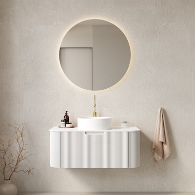 Wall-Mounted Floating Curved Edges Striped Bathroom Vanity with Sink