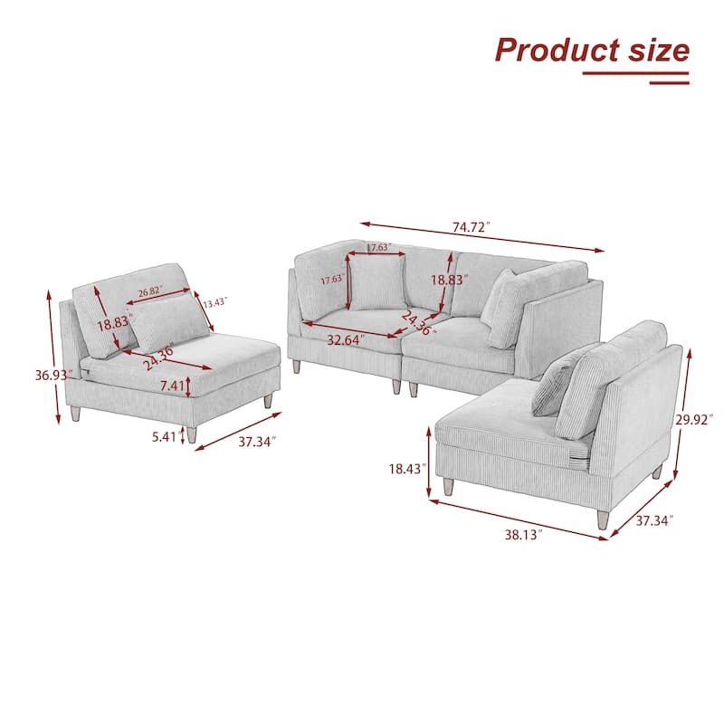 4-Piece Oversized Reversible Upholstered Sectional Modular Sofa