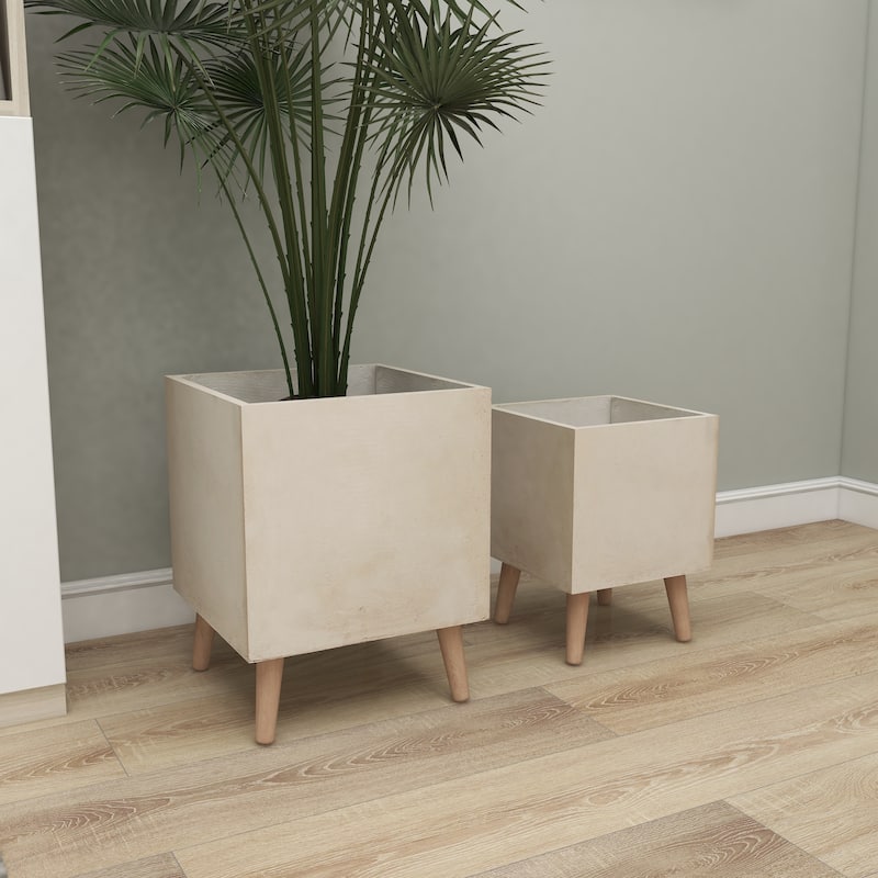White Light Grey or Grey Fiber Clay Boho Modern Planter Pot (Set of 2) - S/2 15", 18"H