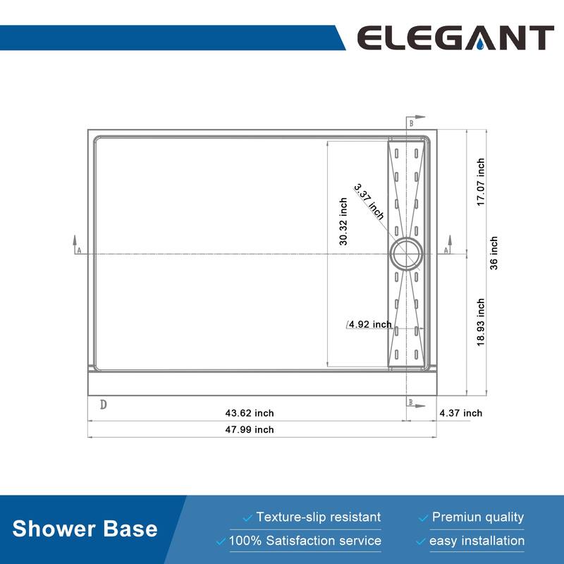 Elegant Rectangular SMC Shower Base 60" L x 32" W x 4" H Right Drain in White with Cover Single Threshold Anti-slip Shower Pan
