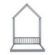 preview thumbnail 10 of 8, Full Size Roof-Framed Headboard Floor Bed with Guardrails, House-Style Design for Cozy and Safe Sleep