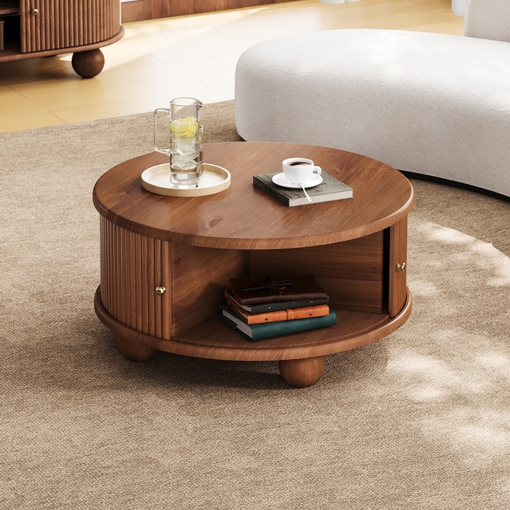 Round Fluted Coffee Table with Storage