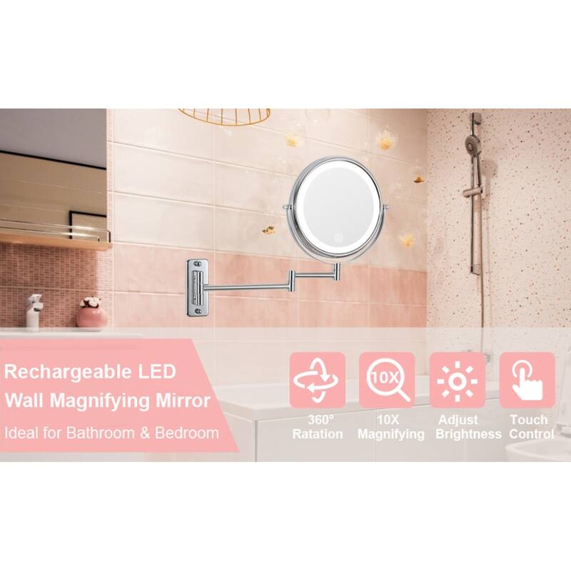 8 in. Wall Mounted Makeup Mirror with 3 colors LED Lights