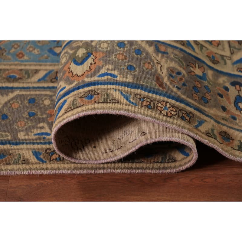 Traditional Blue Floral Tabriz Persian Rug Handmade Wool Carpet - 9'8"x 12'9"
