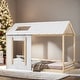 preview thumbnail 11 of 16, Twin Size House Platform Bed with Roof and Window, Sturdy Pine Wood Frame, Decorative and Fun Design, White+Antique Grey