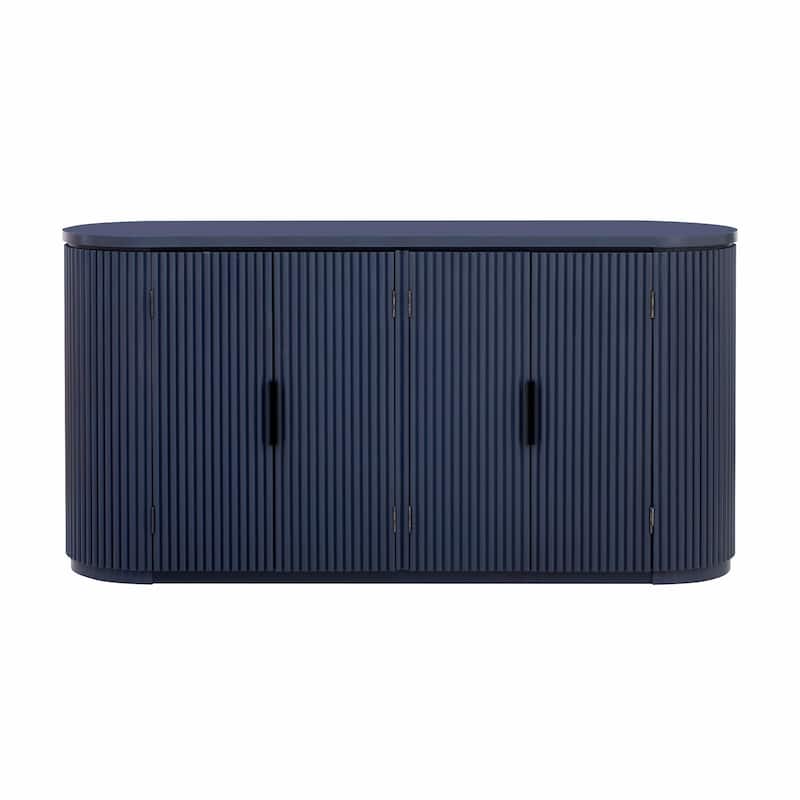 Vertical Striped Door Storage Cabinet with Metal Handles, Adjustable Shelves