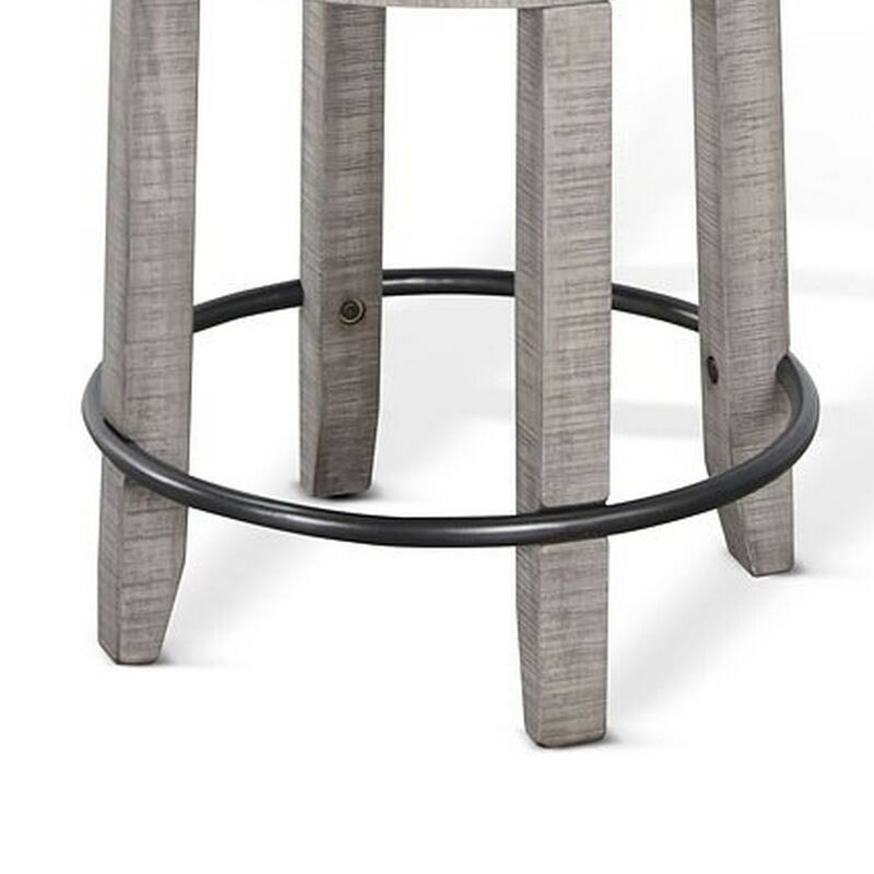 Zeka Swivel Counter Stool Set of 2, Rich Black Faux Leather, Gray