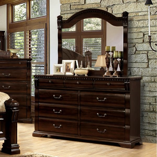 Furniture of America Tay Cherry 2-piece Dresser and Mirror Set - 9-Drawer