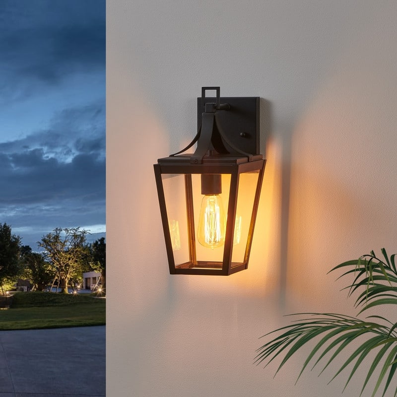 KAWOTI 13.5" 1-Light Outdoor Waterproof Wall Lantern Black - W6.5" x E7.7" x H13.5"