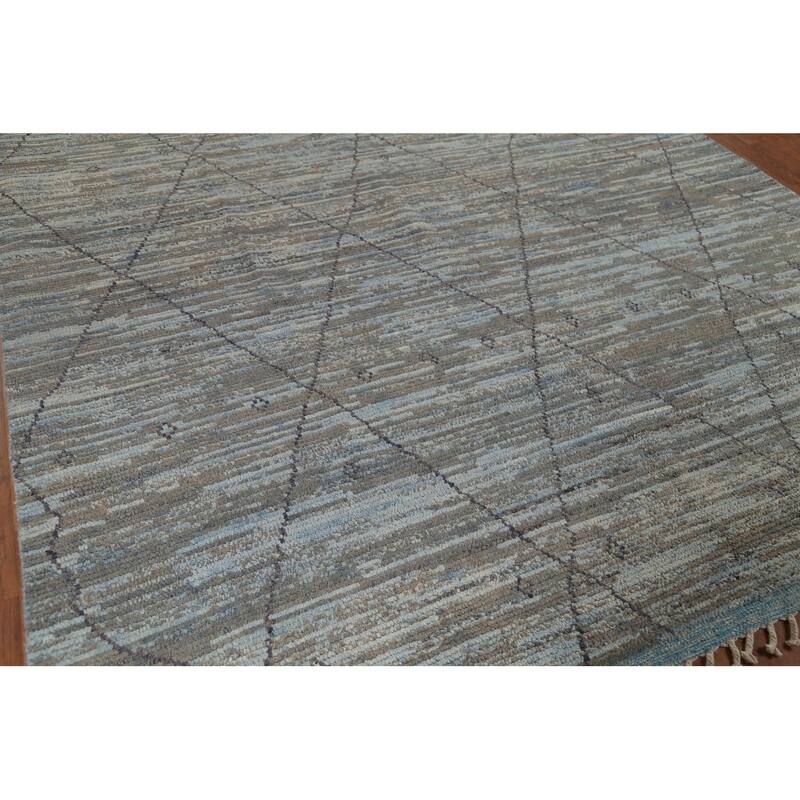 All-Over Trellis Striped Moroccan Area Rug Handmade Wool Carpet - 8'3"x 11'4"