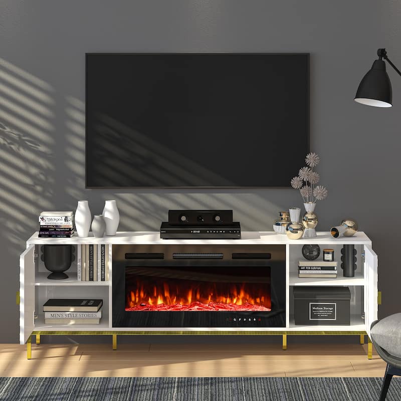 70" Wood Fireplace TV Stand with 36" Electric Fireplace