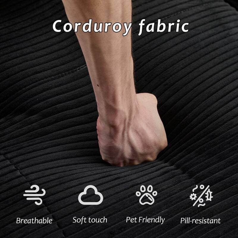 L Shaped Modular Sectional Sofa with Ottoman, Corduroy Upholstered Cloud Sofa, Compressed Sofa with Cushions & Throw Pillows