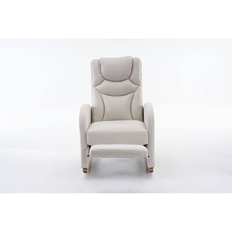 Comfortable Rocking Chair with Adjustable Footrest and Spacious Seat, Perfect for Relaxing and Unwinding.