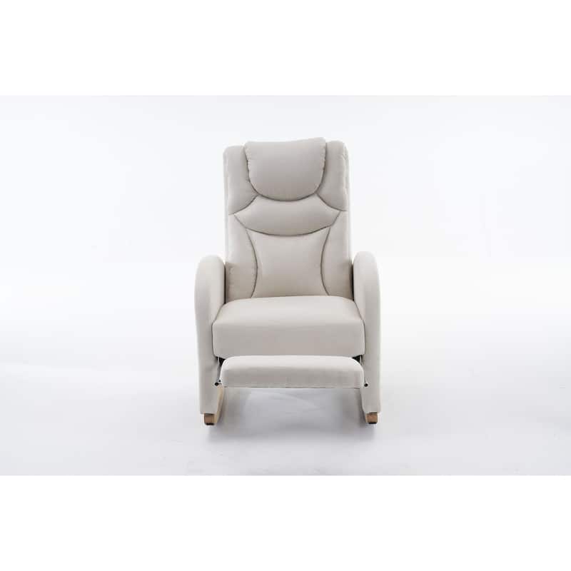 Linen Rocking Chair With Adjustable Footrest