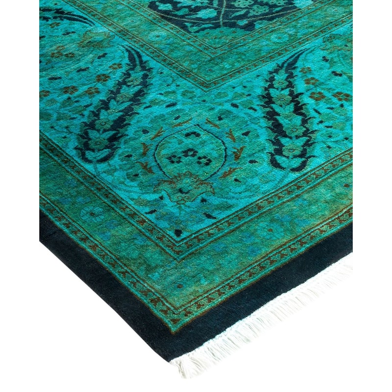 Overton Hand Knotted Wool Vintage Inspired Modern Contemporary Overdyed Blue Area Rug - 9' 3" x 12' 1"