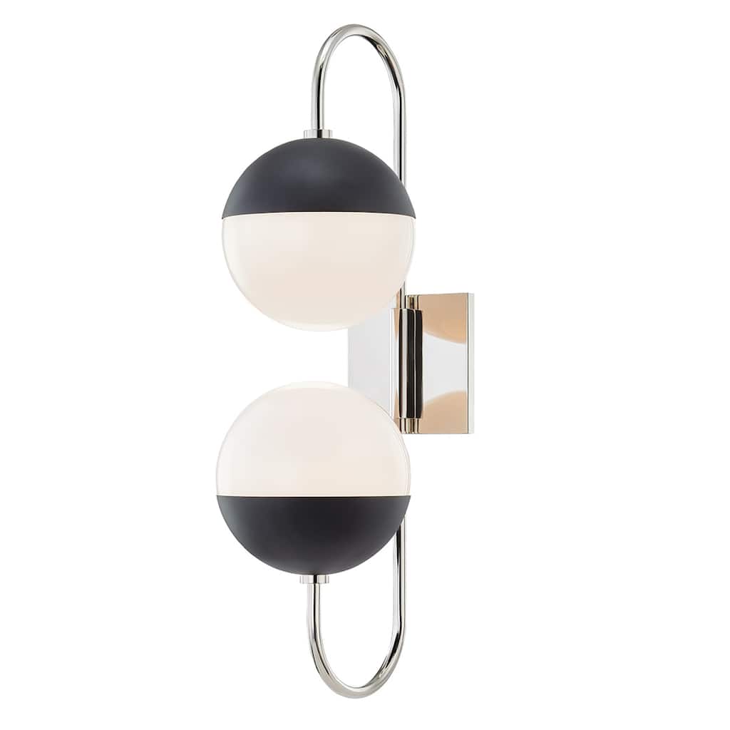 Mitzi by Hudson Valley Renee 2-light Polished Nickel and Black Wall Sconce, Opal Glossy Glass