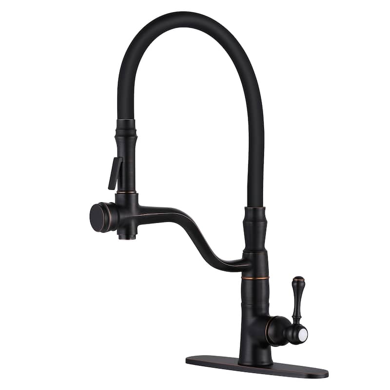 WOWOW Single Handle Pull Down Sprayer Kitchen Faucet - Oil Rubbed Bronze