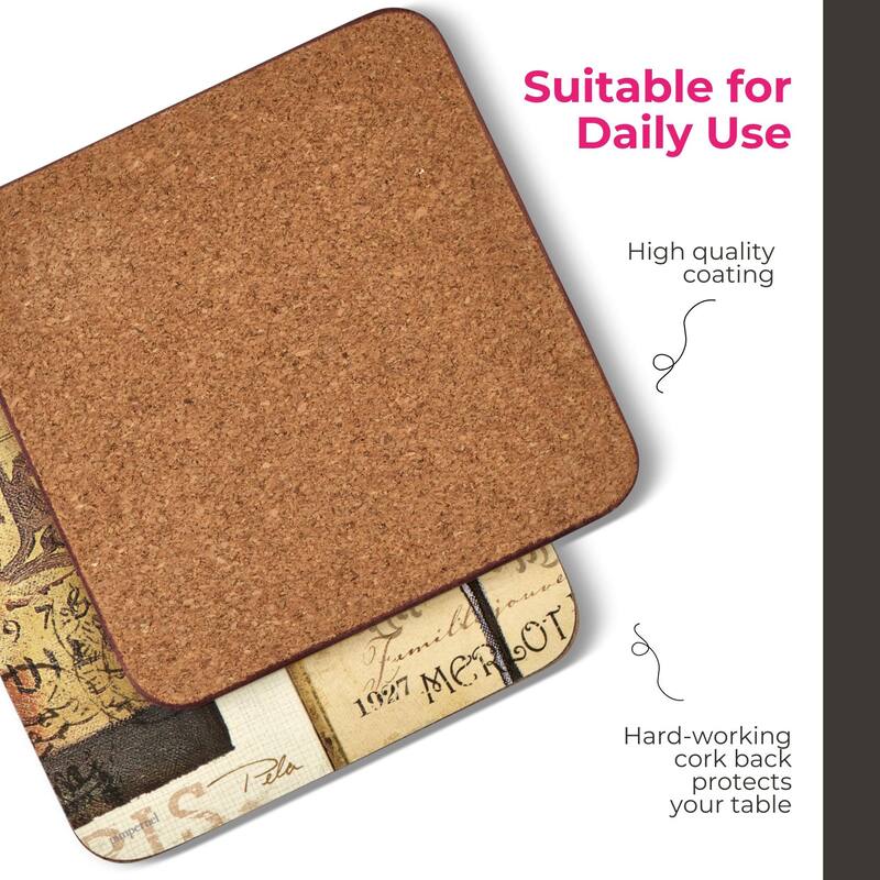 Pimpernel Set of 6 The French Cellar Coasters - 4 Inches Sq.