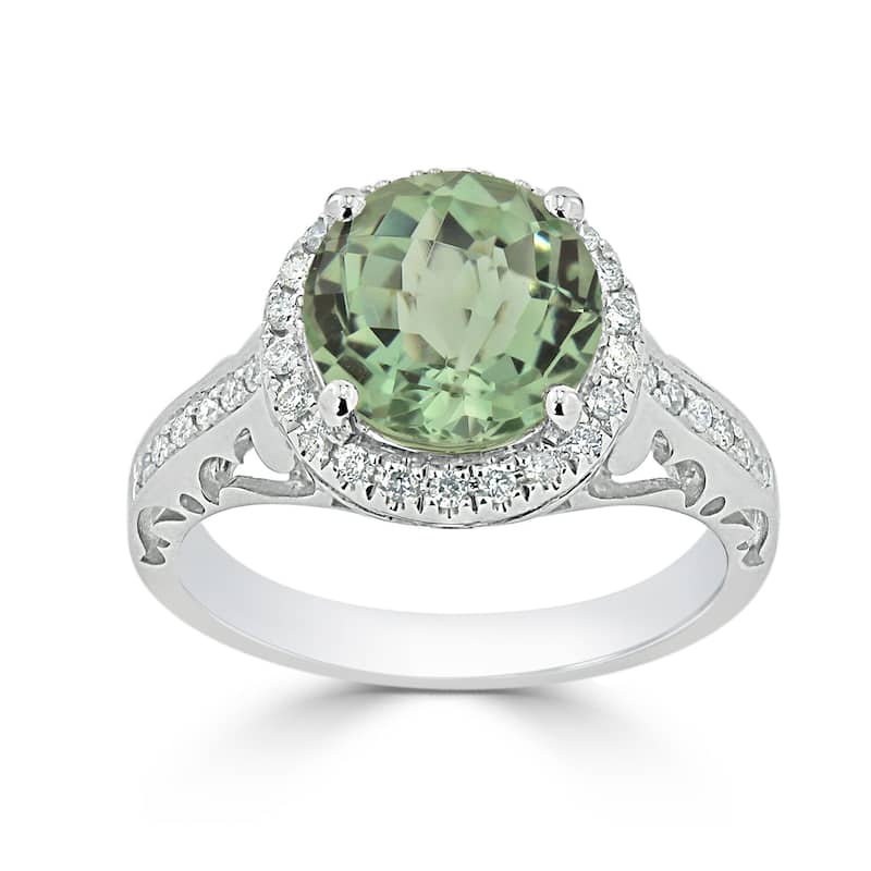 Auriya 1 1/2ct Fancy Round Green Amethyst and Halo Diamond Engagement Ring 1/5ctw 14k Gold