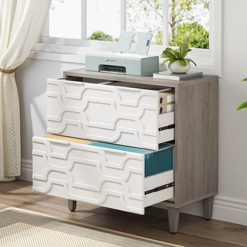 2 Drawer File Cabinet for Home Office, Filling Cabinet for A4/Letter/Legal Size - White+Grey