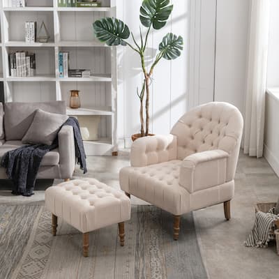 Accent Chair,Button-Tufted Upholstered Chair Set with Linen Fabric and Ottoman