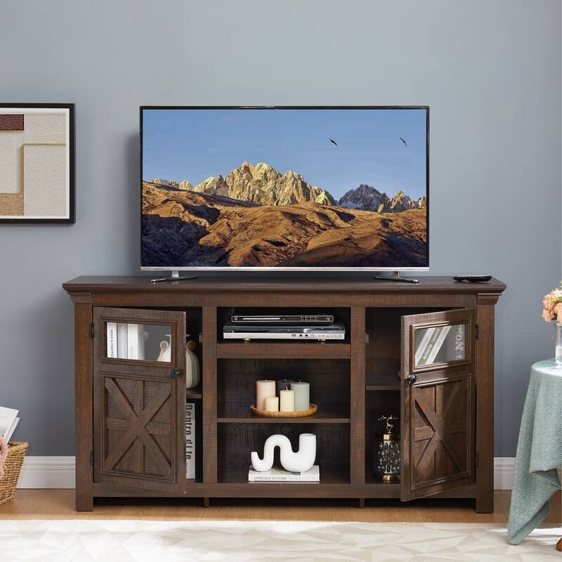 Farmhouse TV Stand with Storage, 2-Door Media Console, Barn Style Cabinet, Modern Entertainment Center, 60"