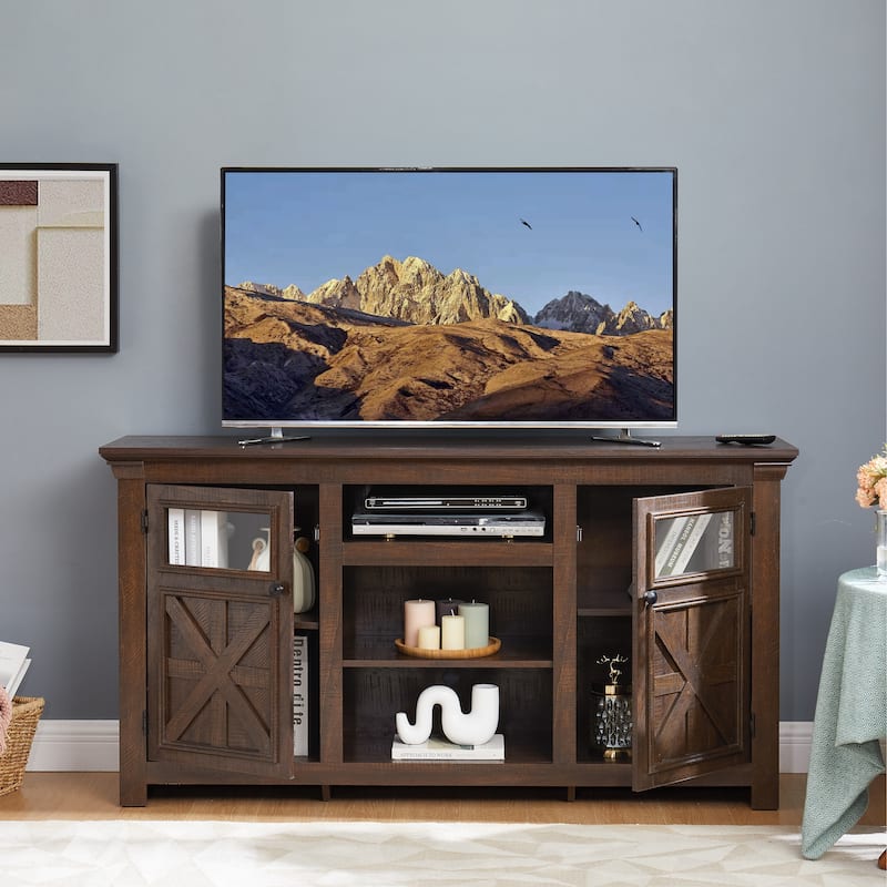 GDFStudio Merrow Wood TV Stand with Farmhouse Storage and Cable-Ready Design