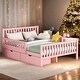 preview thumbnail 11 of 20, Full Size Wood Platform Bed with Guardrails on Both Sides and Two Storage Drawers Pink
