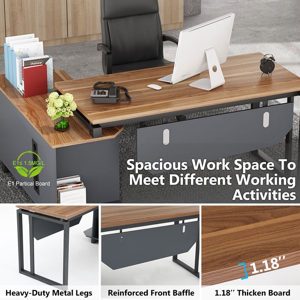 Shop Tribesigns L Shaped Desk With File Cabinet 55 Inch Executive Office Desk Walnut Overstock 31950539