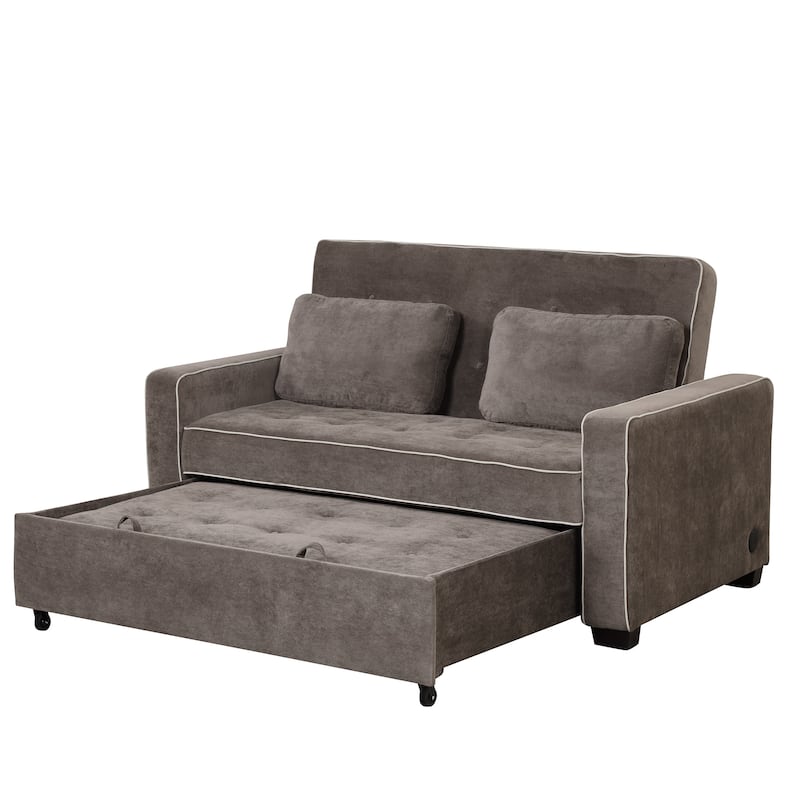 Pull Out Sleeper Bed, Sofa Bed Couch with USB Charging Port, Lounge Loveseat Sofa Daybed with Adjustable Backrest