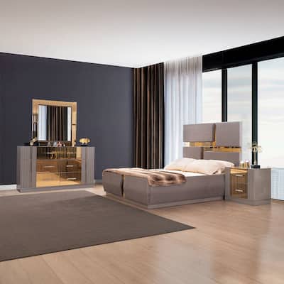 Lorenzo Modern Style Mirror Accent 4PC/5PC Bedroom set Made with Wood