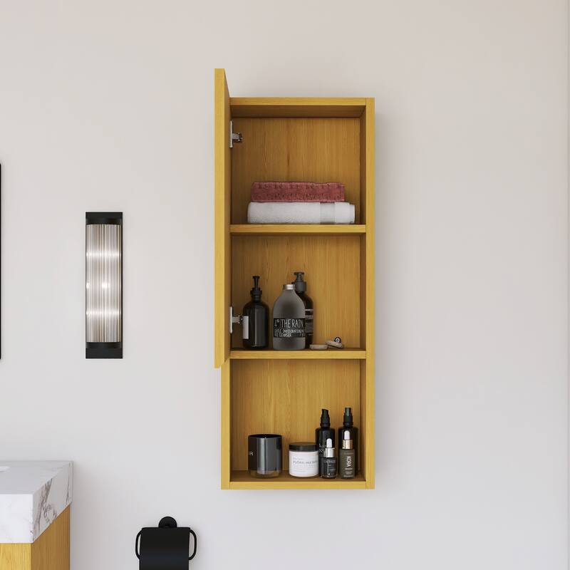 Wall Mounted Bathroom Cabinet with Door and Shelves in Oak