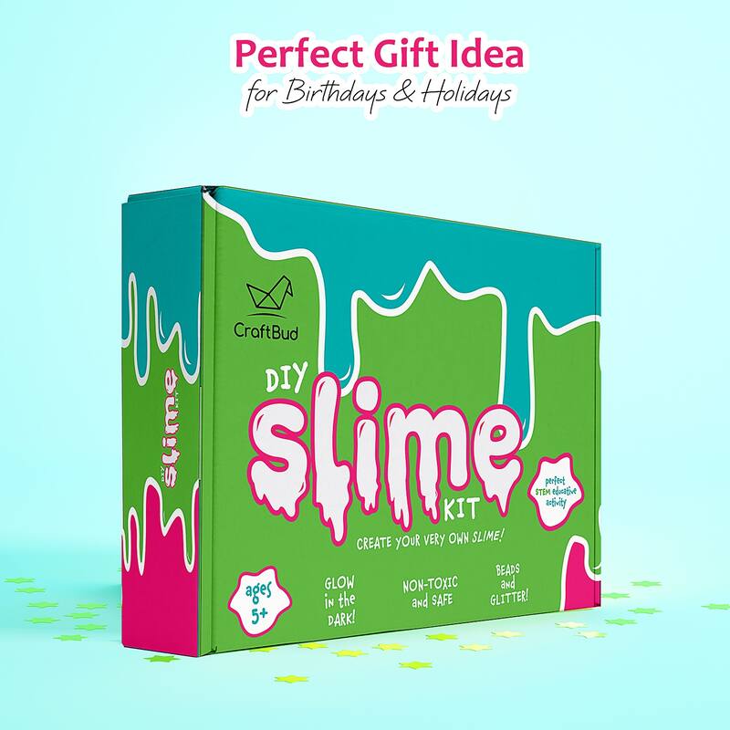 CraftBud DIY Slime Kit - Kids Slime Making Kit with 18 Colors Slime , 10 Glitters, Blow Up Tray, Foam Balls and Much More
