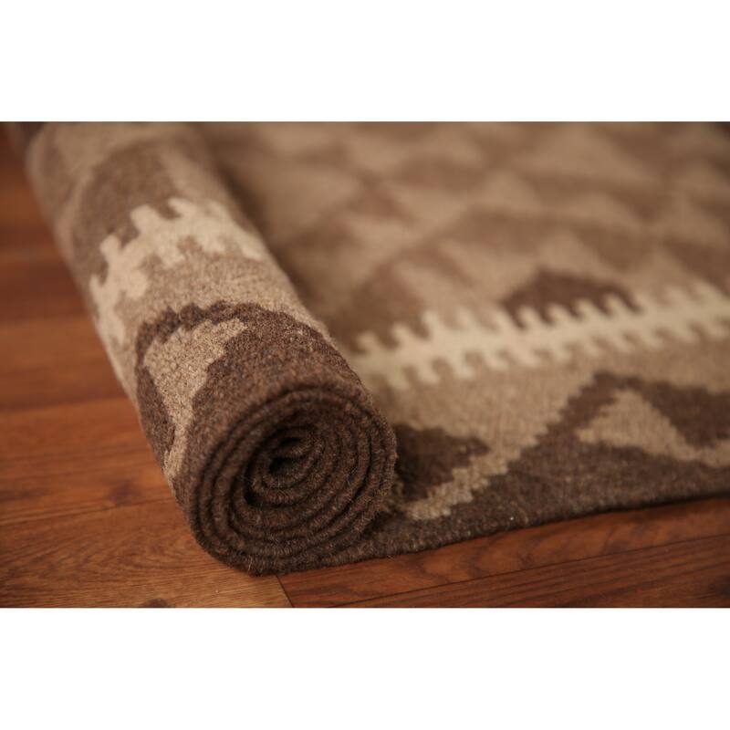 Reversible Kilim Area Rug Flat-weave Geometric Wool Carpet - 3'4" x 5'2"