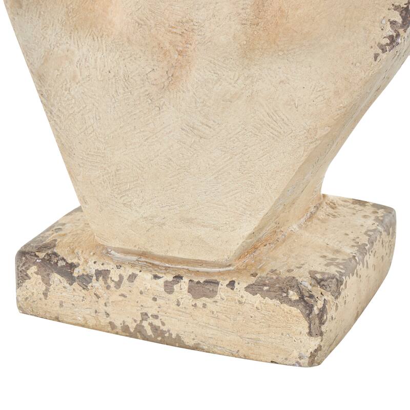 Cream Magnesium Oxide Distressed Antique Greek Bust Woman Indoor Outdoor Planter with Floral Accents